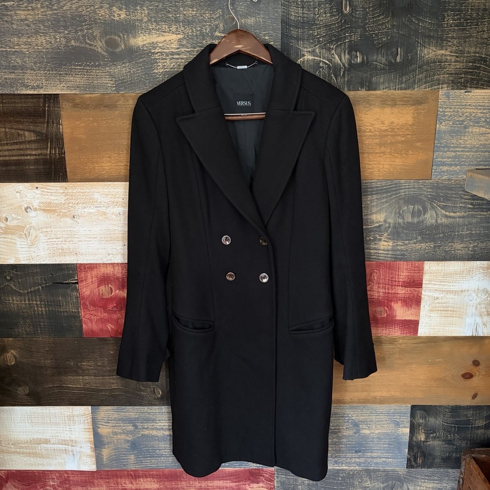 Vintage Versus Versace Gianni Versace Coat Double Breasted Mid Length Wool Black